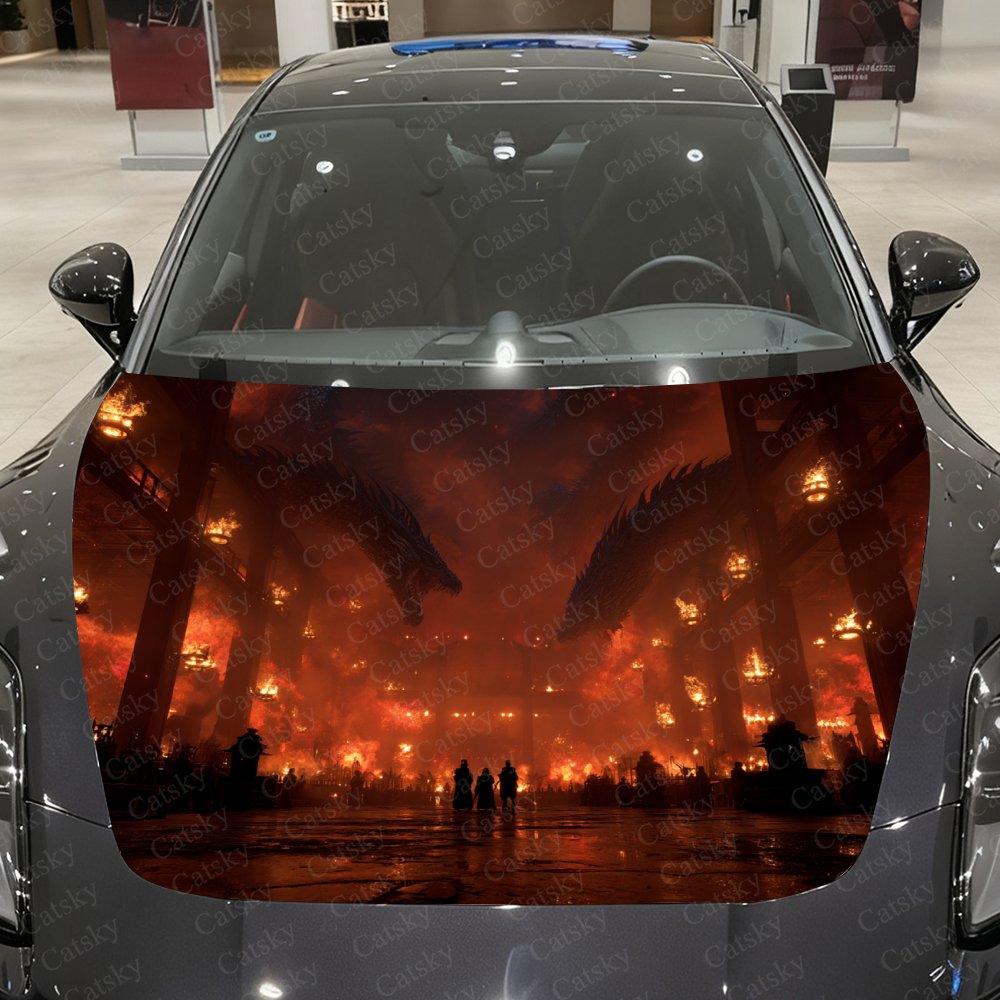 Car Accessories Gift Ideas - ملصقات غطاء محرك السيارة Flame Dragon
